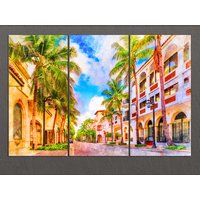 West Palm Beach Leinwanddruck, Downtown, Painting, Wall Art, Florida von AroundWorldArt