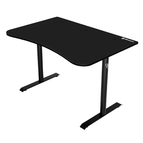 Arozzi Arena Fratello Curved Gaming and Office Desk with Full Surface Water Resistant Desk Mat Custom Monitor Mount Cable Management Cut Outs Under The Desk Cable Management Netting - Pure Black von Arozzi