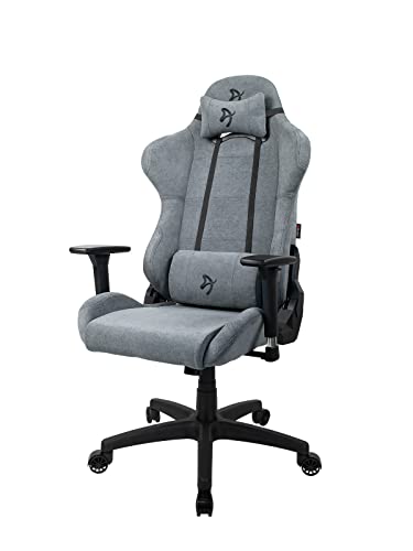 Arozzi Torretta Premium Soft Fabric Ergonomic Computer Gaming Stuhl Bürostuhl mit fortschrittlicher Sitzmechanik 3D Armlehnen Hohe Rückenlehne Liege Drehgelenk Neigung Wippe 2 weiche Stützkissen - Asche von Arozzi