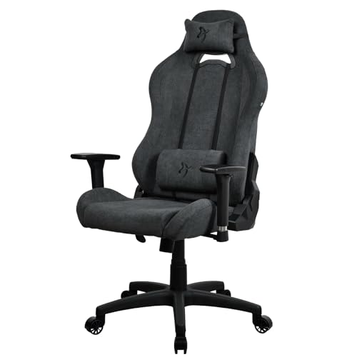 Arozzi Torretta Premium SoftFabric™ Ergonomischer Gaming- und Bürostuhl mit fortschrittlichem Sitzmechanismus, 3D-Armlehnen, hohe Rückenlehne, drehbare Neigungswippe, 2 Stützkissen – (Dark Grey) von Arozzi