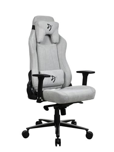 Arozzi Vernazza Premium-Polsterung SoftFabric™ Ergonomischer Computer-/Gaming-/Bürostuhl, Liegestuhl, drehbar, neigbar, höhenverstellbar, Lendenwirbel- und Nackenstütze – Light Grey von Arozzi