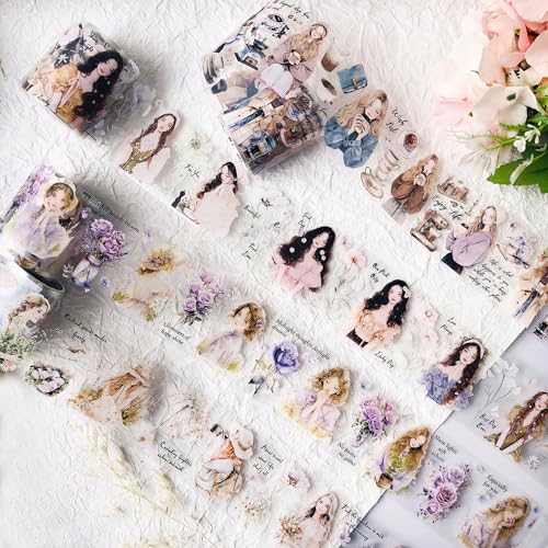 4 Rollen Washi Tape Sticker Set，Mädchen Aesthetic Scrapbook Stickers PET Tapes Transparente Aufkleber für Bullet Journal Accessories, Journaling Accessories etc Fotoalbum DIY(Girl's Sticker 2) von Arpaper