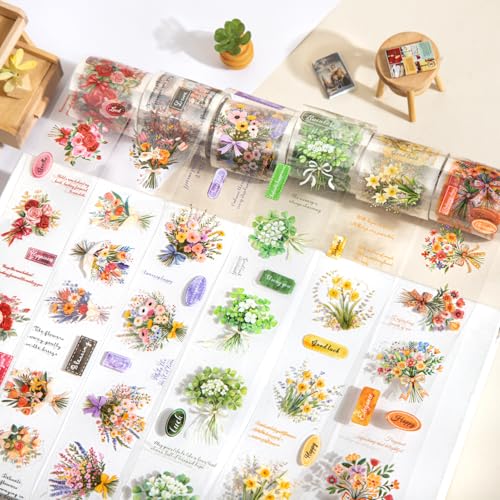 Arpaper Scrapbook Stickers Tape,Scrapbooking Journal Zubehör Blumen Serie für Fotoalbum,Notebook,DIY Journaling,Painting(Flowers in Full Bloom) von Arpaper