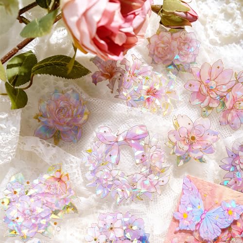 Arpaper Scrapbook Zubehör Stickers 80 Stück,Laser Bullet Journal Sticker PET Blume Scrapbooking Zubehör Glitzer Harz Set Scrapbooking Sticker Aufkleber Deko für Fotoalbum，Kalender(Flower spectrum 1) von Arpaper
