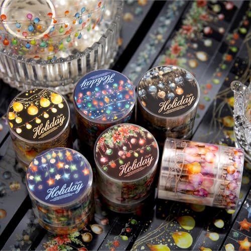 Arpaper Scrapbook Zubehör Stickers Set,12 Rolls PET Holiday Lights Washi Tape Aesthetic Sticker Decorative for Bullet Journal Zubehör,Journaling,Photo Album,Mobile Phone,DIY(Holiday Lights Series) von Arpaper