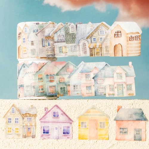Arpaper Scrapbooking Zubehör Stickers Washi Tape,6 Rolls Haus Thema Journaling Zubehör Sticker Aufkleber Band Decorative für Bullet Journal,Photo Album,Mobile Phone(Colorful House) von Arpaper