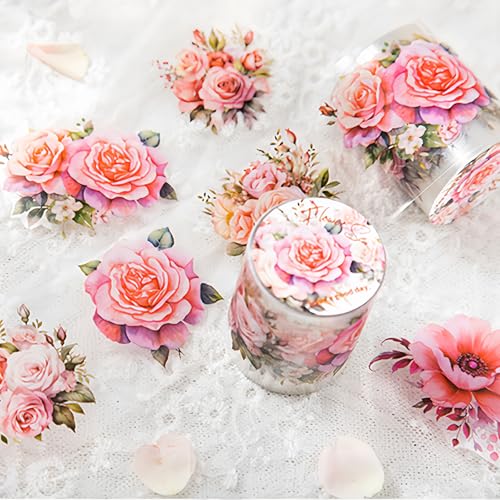 Arpaper Washi Tape Set，3 Rolls Blumen PET Wide Washi Tapes Transparent Sticker für Scrapbooking， Journaling，Bullet Journals, Planner，Mobile phones, photo albums DIY（Blumenmeer 2） von Arpaper