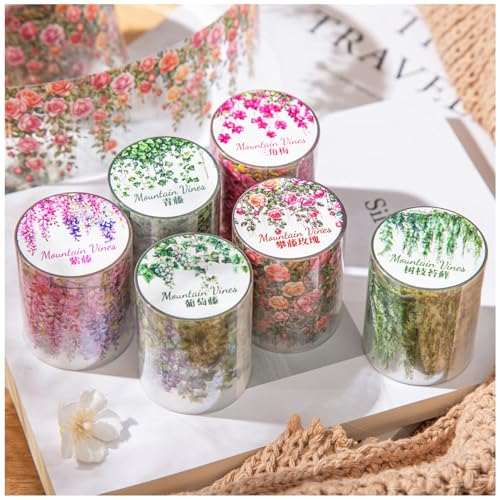 Scrapbooking Stickers Set,Arpaper Washi Tape,6 Rolls PET Bullet Journal Zubehör Sticker,Blumen Aesthetic Stickers Decorative for Journal Zubehör,Photo Album,Notebook(Branch Vine Series von Arpaper