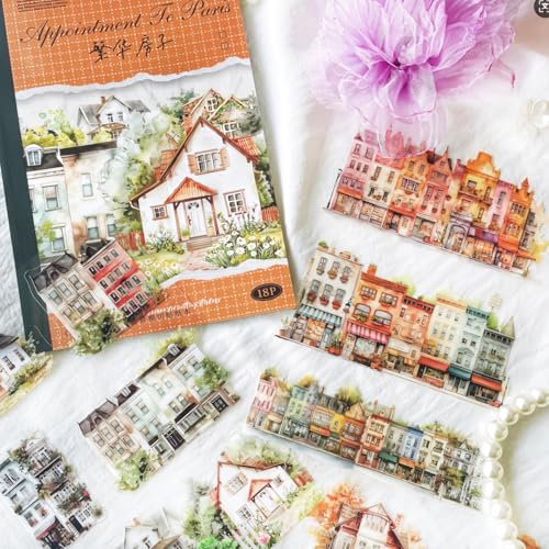 Scrapbook Zubehör Stickers,Bullet Journal Sticker PET Scrapbook Sticker Set, Landschaft Building Aufkleber Deko für Fotoalbum,Kalender,Journaling,Painting(Boom House) von Arpaper