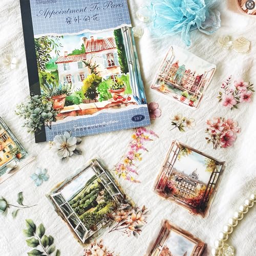 Scrapbook Zubehör Stickers,Bullet Journal Sticker PET Scrapbooking Sticker Set,Blumen und Window Aufkleber Deko für Fotoalbum,Kalender,Journaling,Painting(Flowers Outside) von Arpaper
