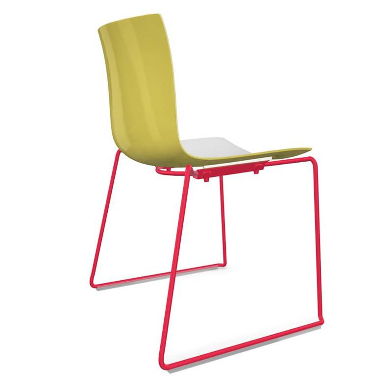 Arper - Catifa 46 0278 Stuhl zweifarbig Kufe farbig - weiß/gelb/Außenschale glänzend/innen matt/BxHxT 56x80x50cm/Gestell rot lackiert von Arper
