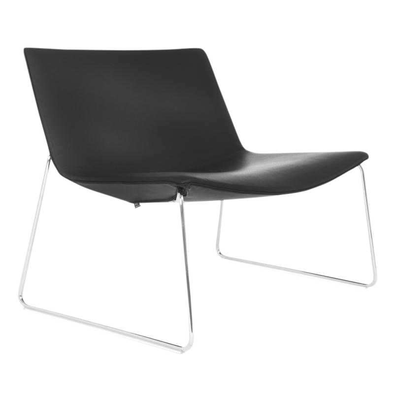 Arper - Catifa 80 2010 Lounge Chair mit Kufe - schwarz/Leder/BxHxT 85x71,5x69cm/Gestell verchromt von Arper