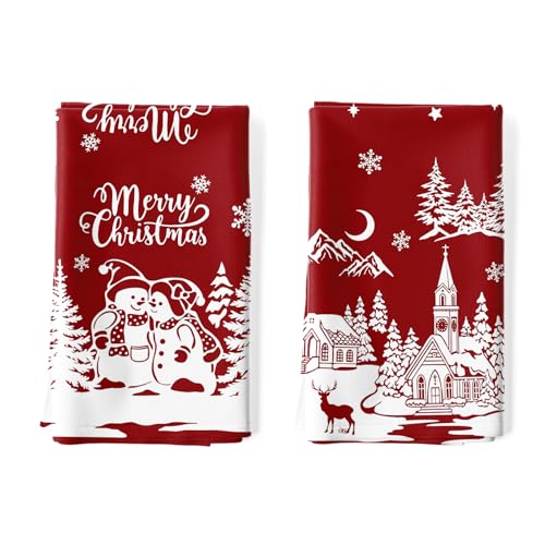 Arquiel 2er Set Geschirrtücher Winter Weihnachten Küchentücher Dekorative 100% Baumwolle Trockentücher Saugstarke Geschenk für den Urlaub Einweihungsfeier 48 cm x 70 cm von Arquiel