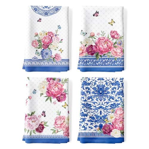 Arquiel 4er Set Geschirrtücher Chinoiserie Blumen Küchentücher Rosa Blume Dekorative 100% Baumwolle, 48 x 70 cm, Trockentücher Saugstarke Geschenk, Küche Dekoration Arquiel 4er Set Geschirrtücher Chinoiserie Blumen Küchentücher Rosa Blume Dekorative 100% Baumwolle, 48 x 70 cm, Trockentücher Saugstarke Geschenk, Küche Dekoration von Arquiel