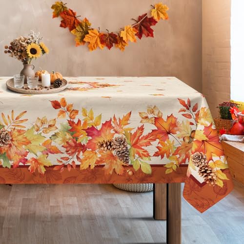 Arquiel Ahornblätter Tischdecke Rechteckige, Orange Holzmaserung Tischtuch Abwaschbar Vintage Erntedankfest Rustikal Tischdecken für Party Picknick Herbst Abendessen Dekor(140 x 180 cm) von Arquiel