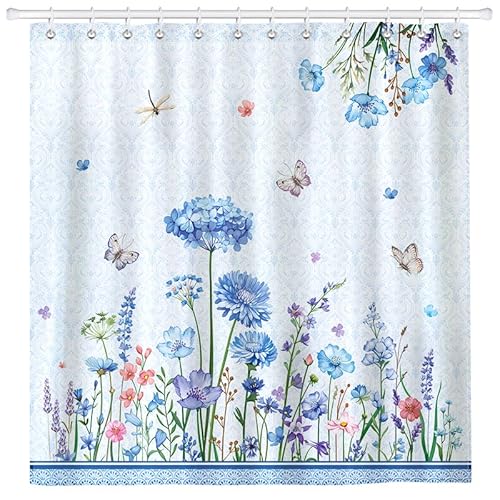 Arquiel Duschvorhang Blaue Blumen Waschbar 182x182 cm Polyester Badezimmervorhang Dekor für Bad Dusche Badezimmer mit 12 Ösen und Ringen Arquiel Duschvorhang Blaue Blumen Waschbar 182x182 cm Polyester Badezimmervorhang Dekor für Bad Dusche Badezimmer mit 12 Ösen und Ringen von Arquiel