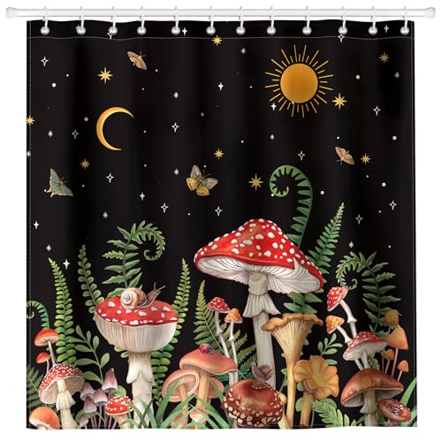 Arquiel Duschvorhang Boho Pilze Waschbar 182x182 cm Polyester Badezimmervorhang Dekor für Bad Dusche Badezimmer mit 12 Ösen und Ringen Arquiel Duschvorhang Boho Pilze Waschbar 182x182 cm Polyester Badezimmervorhang Dekor für Bad Dusche Badezimmer mit 12 Ösen und Ringen von Arquiel