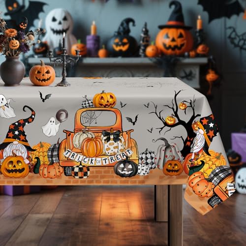 Arquiel Halloween Tischdecke Rechteckige, Lastwagen Spinnennetze Wichtel Geist Kürbis Tischtuch Abwaschbar Tischdecken Wasserabweisend für Party Feiertage Herbst Abendessen Dekor(140 x 180 cm) von Arquiel