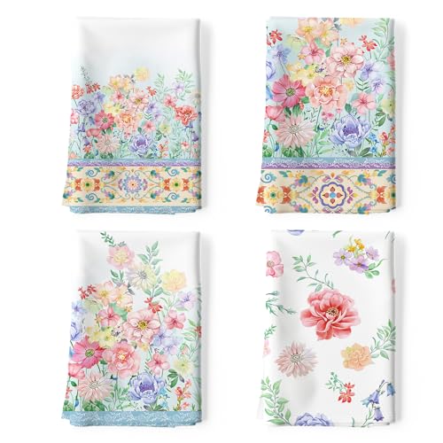 Arquiel Küchentücher Baumwolle 4 Stück, Geschirrtücher 100% Baumwolle Aquarellblumen Küchenhandtuch Set Multi-Purpose Hochwertige Küche Trockentuch Bar Handtücher 50 x 70CM von Arquiel