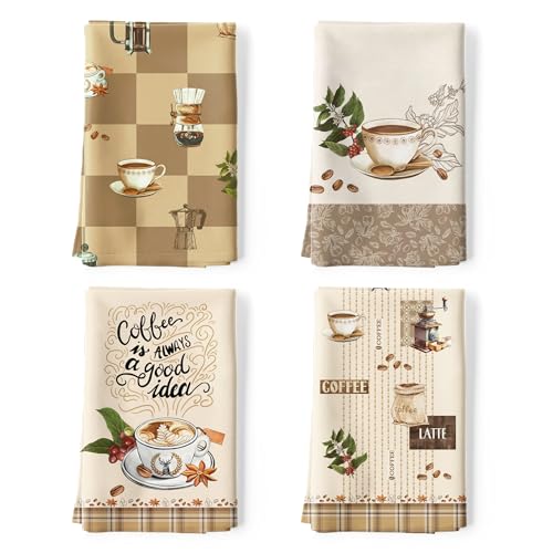 Arquiel Küchentücher Baumwolle 4 Stück, Geschirrtücher 100% Baumwolle Kaffee Küchenhandtuch Set Multi-Purpose Hochwertige Küche Trockentuch Bar Handtücher 48 x 70CM von Arquiel