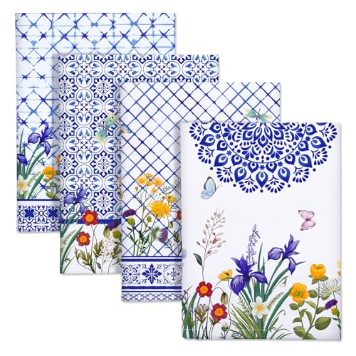 Arquiel Küchentücher Baumwolle 4 Stück, Geschirrtücher 100% Baumwolle Retro Wildflower Küchenhandtuch Set Multi-Purpose Hochwertige Küche Trockentuch Bar Handtücher 50 x 70CM von Arquiel