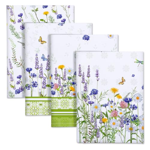 Arquiel Küchentücher Baumwolle 4 Stück, Geschirrtücher 100% Baumwolle Wildblume Küchenhandtuch Set Multi-Purpose Hochwertige Küche Trockentuch Bar Handtücher 50 x 70CM von Arquiel