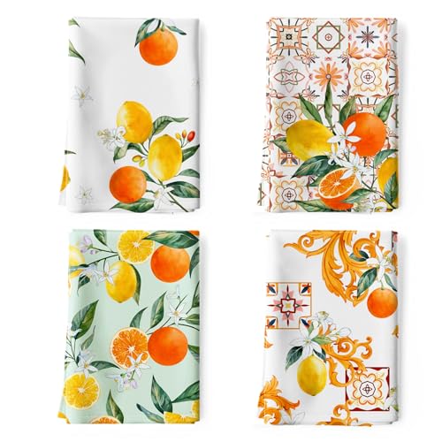 Arquiel Küchentücher Baumwolle 4 Stück, Geschirrtücher 100% Baumwolle Zitrone Küchenhandtuch Set Multi-Purpose Hochwertige Küche Trockentuch Bar Handtücher 48 x 70CM von Arquiel