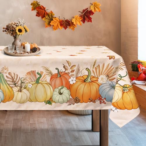 Arquiel Kürbis Aquarell Tischdecke Rechteckige, Orange Blumen Ernte Tischtuch Abwaschbar Vintage Erntedankfest Tischdecken für Party Picknick Herbst Abendessen Dekor(140 x 180 cm) von Arquiel