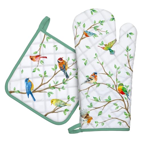 Arquiel Ofenhandschuh und Topflappen 2er Set, 100% Baumwolle Kochhandschuhe, Hitzebeständiger Küchenhandschuh Zum Kochen Backen Grillen Geschenk,Astvogel Arquiel Ofenhandschuh und Topflappen 2er Set, 100% Baumwolle Kochhandschuhe, Hitzebeständiger Küchenhandschuh Zum Kochen Backen Grillen Geschenk,Astvogel von Arquiel