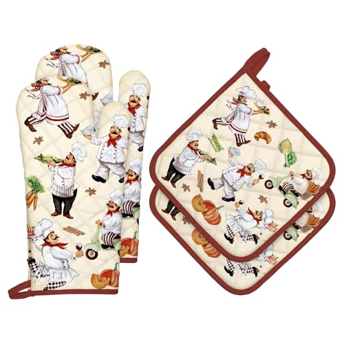 Arquiel Ofenhandschuh und Topflappen 4er Set, 100% Baumwolle Kochhandschuhe, Hitzebeständiger Küchenhandschuh Zum Kochen Backen Grillen Geschenk, Koch Arquiel Ofenhandschuh und Topflappen 4er Set, 100% Baumwolle Kochhandschuhe, Hitzebeständiger Küchenhandschuh Zum Kochen Backen Grillen Geschenk, Koch von Arquiel