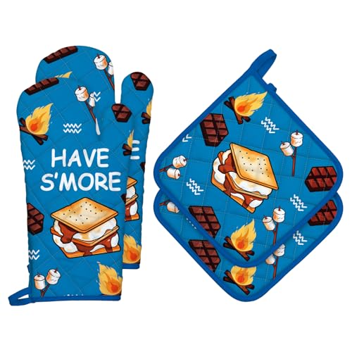 Arquiel Ofenhandschuh und Topflappen 4er Set, 100% Baumwolle Kochhandschuhe, Hitzebeständiger Küchenhandschuh Zum Kochen Backen Grillen Geschenk,Camper Camping-Thema von Arquiel