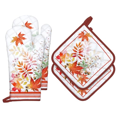 Arquiel Ofenhandschuh und Topflappen 4er Set, 100% Baumwolle Kochhandschuhe, Hitzebeständiger Küchenhandschuh Zum Kochen Backen Grillen Geschenk,Herbstliche Ahornblätter Arquiel Ofenhandschuh und Topflappen 4er Set, 100% Baumwolle Kochhandschuhe, Hitzebeständiger Küchenhandschuh Zum Kochen Backen Grillen Geschenk,Herbstliche Ahornblätter von Arquiel