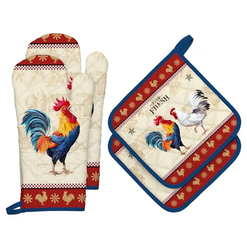 Arquiel Ofenhandschuh und Topflappen 4er Set, 100% Baumwolle Kochhandschuhe, Hitzebeständiger Küchenhandschuh Zum Kochen Backen Grillen Geschenk,Vintage-Schwanz von Arquiel