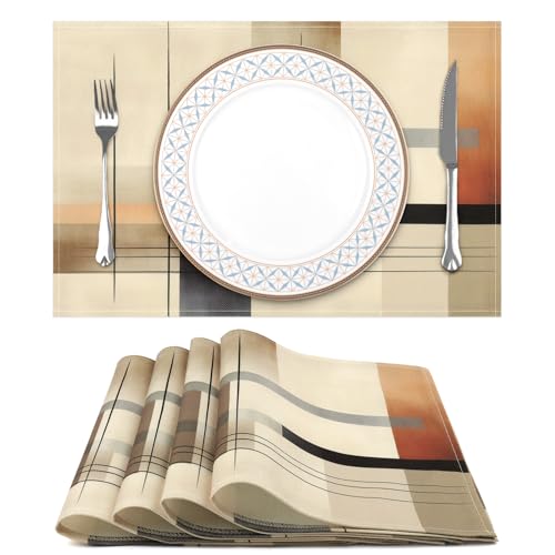 Arquiel Platzset 4er Set, Tischsets Braun Abstrakte Kunst Malerei Abwischbar Hitzebeständige Placemats Tischunterlage für Esstisch Dekoration, Feiertage, Buffetpartys(33 * 48cm) von Arquiel