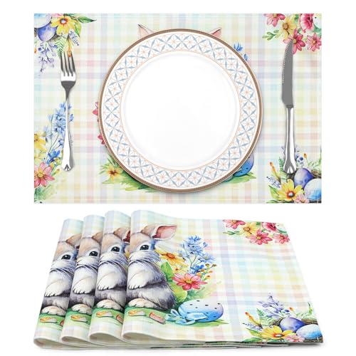 Arquiel Platzset 4er Set, Tischsets Ostern Hasen Aquarell Ostereier Ostern Abwischbar Hitzebeständige Wasserdichtes Placemats für Esstisch Dekoration, Frühling Küche (33 * 48cm) von Arquiel