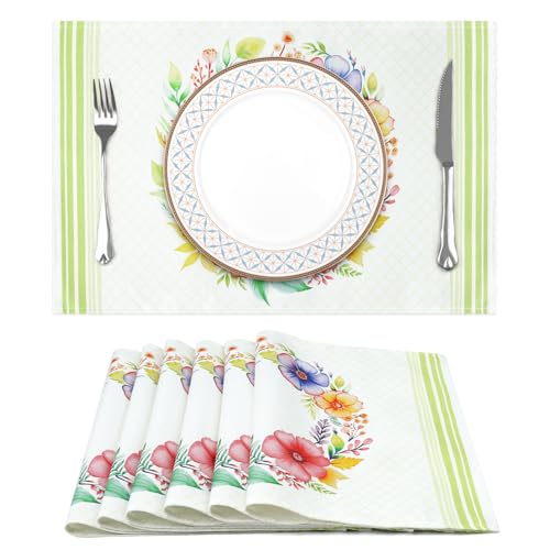 Arquiel Platzset 6er Set, Tischsets Blumenkranz Abwischbar Floral Hitzebeständige Placemats Saisonaler Küche Tisch Drinnen Urlaub Dekors und Frühling Sommer(33 * 48cm) von Arquiel