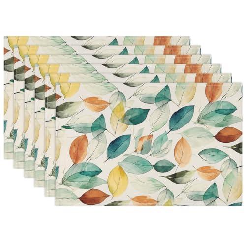 Arquiel Platzset 6er Set, Tischsets Herbst Blätter Abwischbar Hitzebeständige Thanksgiving Placemats für Esstisch Dekoration, Feiertage Küche Party Deko (33 * 48cm) von Arquiel