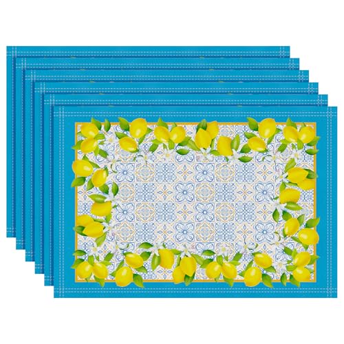 Arquiel Platzset 6er Set, Tischsets Zitrone Blau Hitzebeständige für Esstisch Dekoration, Feiertage für Essen, Buffetpartys und Camping-Frühling/Sommer(33 * 48cm) von Arquiel