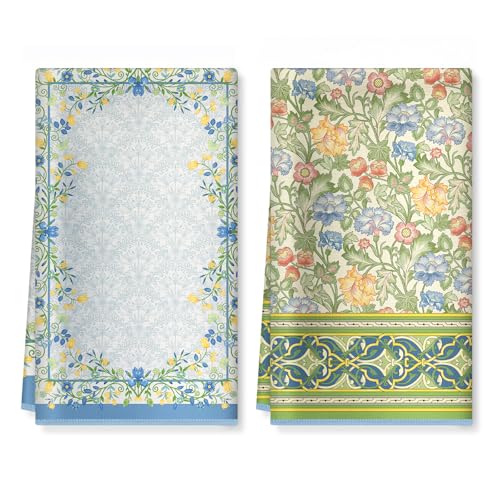 Arquiel Rustikale Blume Küchentücher Mikrofaser 2 Stück, Grün Geschirrtücher Küchenhandtuch Saugstarke Sommer Küche Dekoration, Geschenk für Sie und Ihn 40 x 60CM von Arquiel