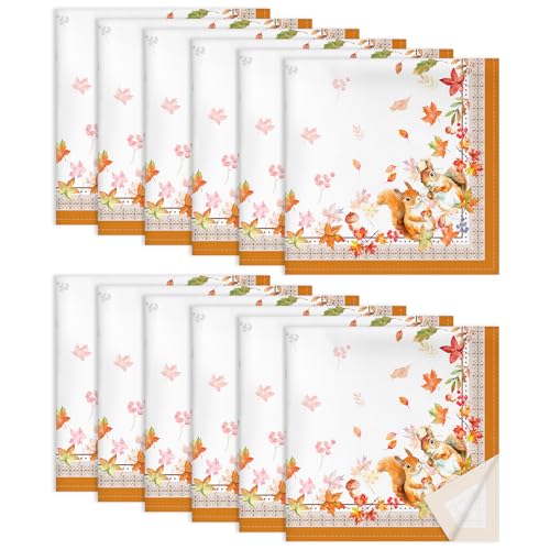 Arquiel Servietten Blätter Herbst 12er-Set, Stoffservietten 100% Baumwolle Weiches Hochwertige Wiederverwendbare Esstisch Servietten Perfekt für Hochzeiten Küche Haushalt Party(45×45cm) von Arquiel