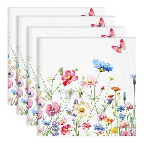 Arquiel Servietten Blumen Rosa 4er-Set, Stoffservietten 100% Baumwolle Weiches Hochwertige Wiederverwendbare Esstisch Servietten Perfekt für Hochzeiten Küche Haushalt Party(45×45cm) von Arquiel