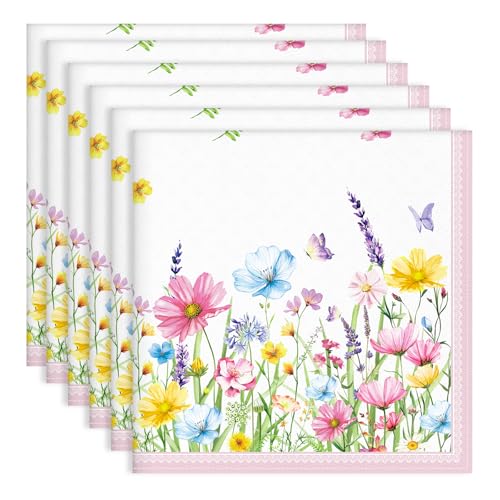 Arquiel Servietten Blumen Rosa 6er-Set, Stoffservietten 100% Baumwolle Dekoratives Weiches Hochwertige Wiederverwendbare Esstisch Servietten für Hochzeiten Küche Haushalt Frühling/Sommer(45×45cm) von Arquiel
