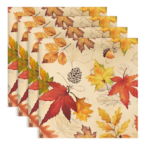 Arquiel Servietten Herbst Blätter 4er Set, Stoffservietten 100% Baumwolle Dekoratives Weiches Wiederverwendbare Esstisch Servietten für Herbst Ernte Küche Party(45×45cm) von Arquiel