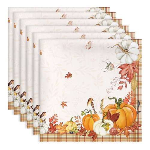 Arquiel Servietten Herbst Kürbis Blätter 6er Set, Stoffservietten 100% Baumwolle Dekoratives Weiches Wiederverwendbare Esstisch Servietten für Herbst Ernte Küche Party(45×45cm) von Arquiel