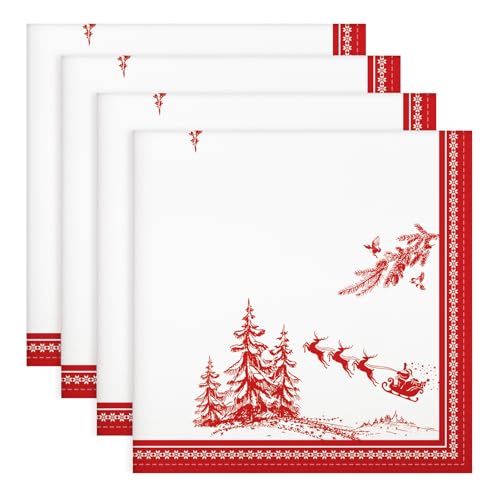 Arquiel Servietten Weihnachten Baum 4er-Set, Stoffservietten 100% Baumwolle Rot Weiches Hochwertige Wiederverwendbare Esstisch Servietten für Weihnachten Küche Haushalt Party(45×45cm) von Arquiel