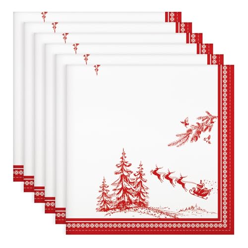 Arquiel Servietten Weihnachten Baum 6er-Set, Stoffservietten 100% Baumwolle Rot Weiches Hochwertige Wiederverwendbare Esstisch Servietten für Weihnachten Küche Haushalt Party(45×45cm) von Arquiel