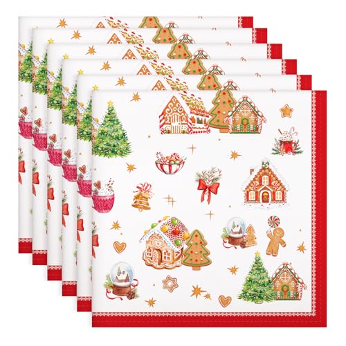 Arquiel Servietten Weihnachten Lebkuchen 4er-Set, Stoffservietten 100% Baumwolle Rot Weiches Hochwertige Wiederverwendbare Esstisch Servietten für Weihnachten Küche Haushalt Party(45×45cm) von Arquiel