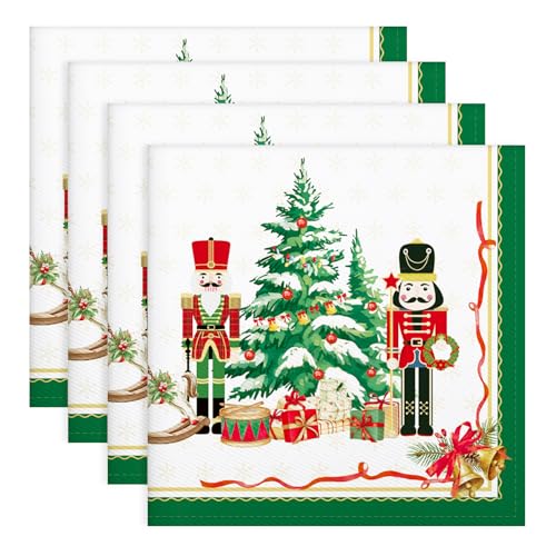 Arquiel Servietten Weihnachten Nussknacker Rot 4er-Set, Stoffservietten 100% Baumwolle Weiches Hochwertige Wiederverwendbare Esstisch Servietten Perfekt für Weihnachten Küche Haushalt Party(45×45cm) von Arquiel