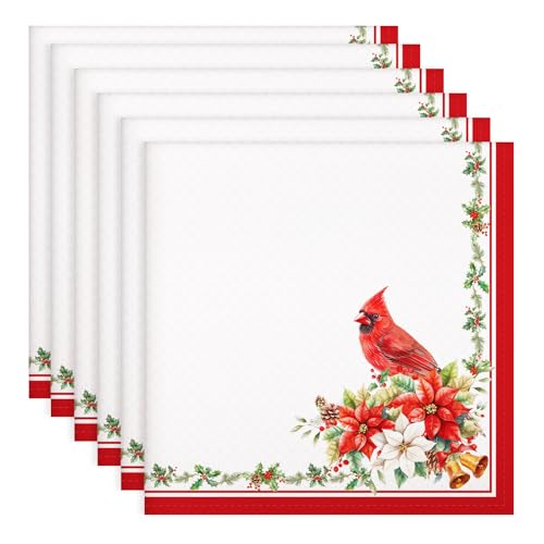 Arquiel Servietten Weihnachten Rot Vogel 4er-Set, Stoffservietten 100% Baumwolle Weiches Hochwertige Wiederverwendbare Esstisch Servietten für Weihnachten Küche Haushalt Party(45×45cm) von Arquiel
