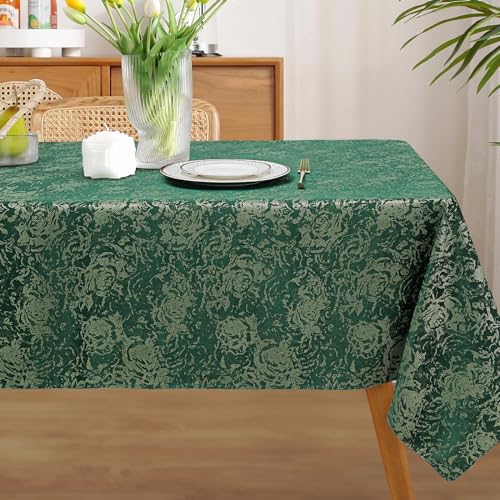 Arquiel Tischdecke Abwaschbar, Tischtuch Lotuseffekt Hochwertig Polyester Rechteckige Florale, Tischtuch Pflegeleicht Tischdeck Jacquard für Esstisch Zuhause (Achat Grün, 152 x 213cm) von Arquiel